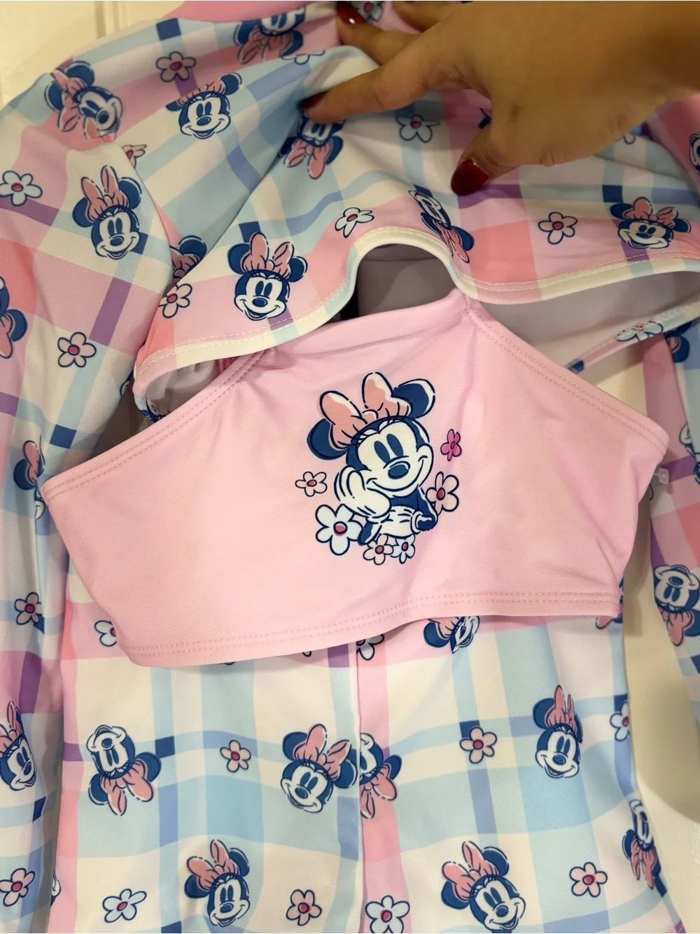 Disney Pink & Blue Minnie Mouse Plaid Nursing Pajama Set
